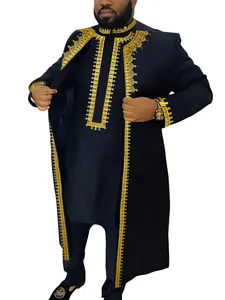 Men's African Style 3-Piece Set, Top Bottom Outer Robe Combo, Trendy New Arrival, Hot Selling Men's Fashion