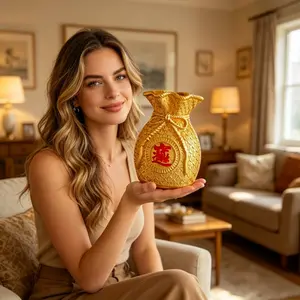 Prosperity Money Bag Decorative Ornament, New Oriental Fortune Bag Vase, Living Room TV Cabinet Desktop Wealth Craft, Luxurious Entrance Wealth Display, Feng Shui Ornaments