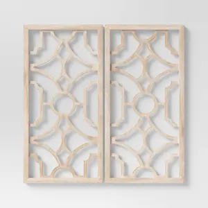 Set of 2 Wood Lattice Wall Hanging Brown - Threshold