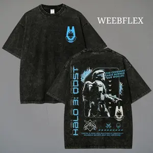Halo 3 ODST T-Shirt Vintage Washed Oversized Heavyweight Cotton Tee for Gamer Fan and Streetwear men gifts
