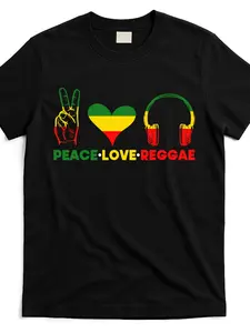Jamaica-Rastafari-Peace-Love-Reggae Music-Rasta-T-shirt_jrp2816215-at_Black_Product Picture Men's and Women's 2026 Summer Short Sleeve， skin-friendly softness, modern graphic feel, for couples, weekend casual