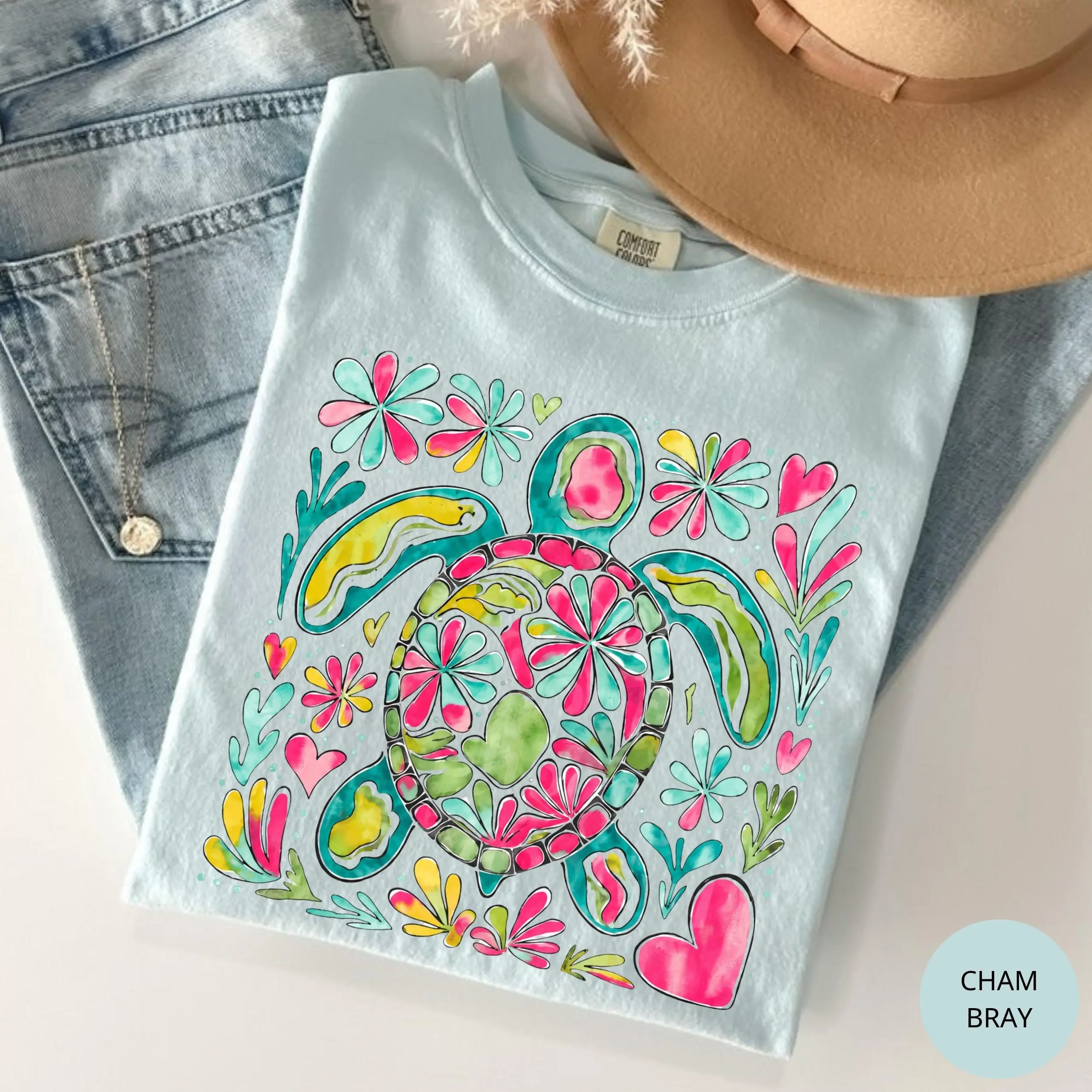 Comfort Colors Sea Turtle T-Shirt, Nautical Sublimation TShirt, Summer Vibe Tee, Boho Floral Turtle Tee, Women Top, For Woman