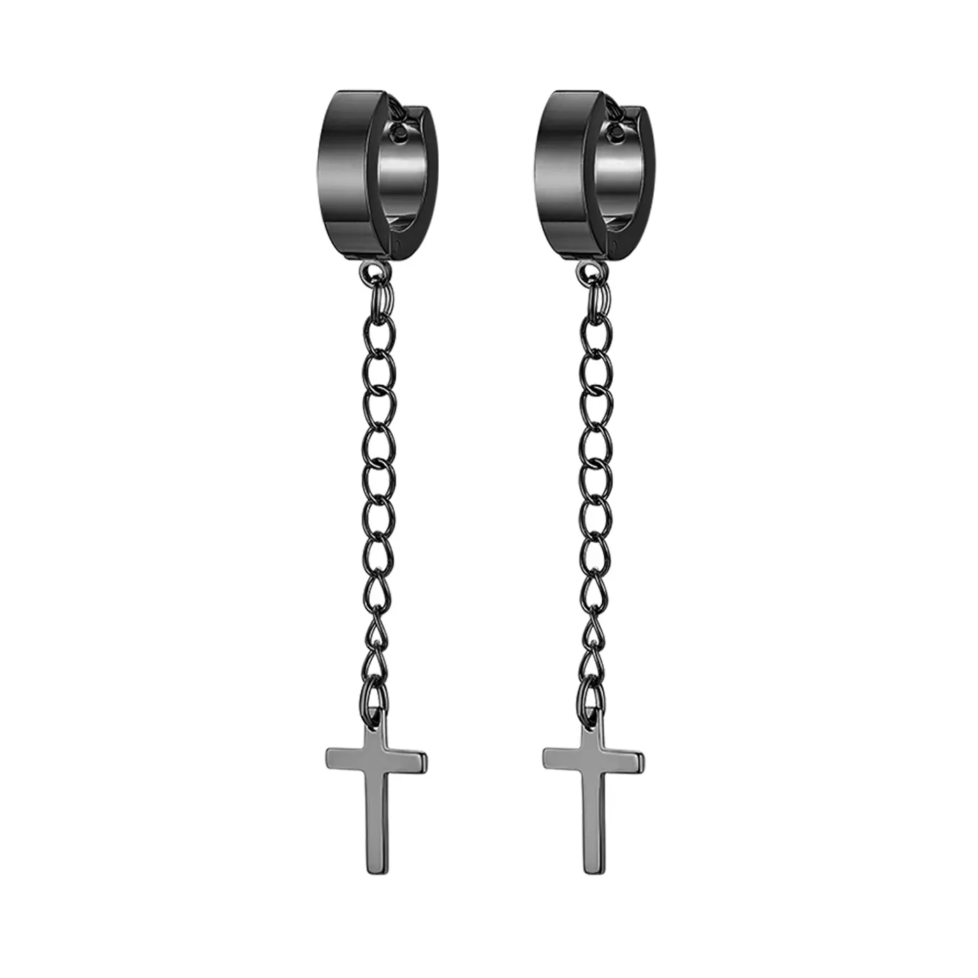 OIDEA Stainless Steel Huggie Earrings with Cross Tassel Chain Dangles, Unisex Costume Jewelry for Parties & Concerts, Cross and Chain Earrings, Fashionable Huggie Earrings