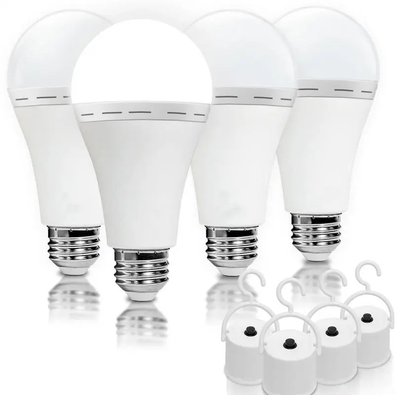 4 Pack Rechargeable Emergency Light Bulbs A21, Camping Lamp Battery Powered LED Light Bulb 3000K Daylight E26 E27 120 Volt 12W 60W Equivalent with 2000mAh for Home Power Outage Camping Hurricane incandescent light emergency light bulb