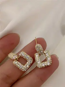 2pcs Gold Statement Dangle Earrings – Cute Sparkly Pave CZ Crystal Rhinestone Drop Style | For Women & Teen Girls, Push-Back Post Design, Ideal For Prom/Party/Christmas/Wedding, Great For Personal Use & Gifting