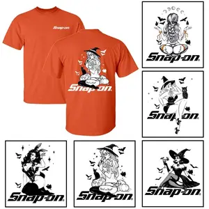 Snap-on Halloween Orange T-Shirt For Men - Double Sided Printed 100% Cotton Fitted Crew Neck Short Sleeve Casual Unisex Top Made in USA