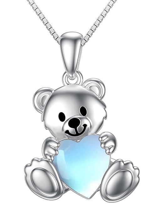 Teddy Bear Crystal Necklaces for Women 925 Sterling Silver Bear Birthstone Necklace Birthday Valentines Day Teddy Bear Jewelry Gifts for Mom Daughter Wife