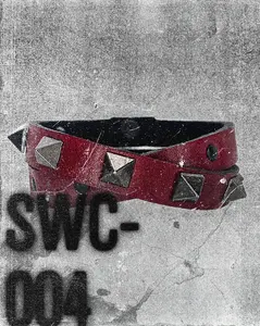 SWC-004 / Red Leather Cross Wrap Studded Bracelet