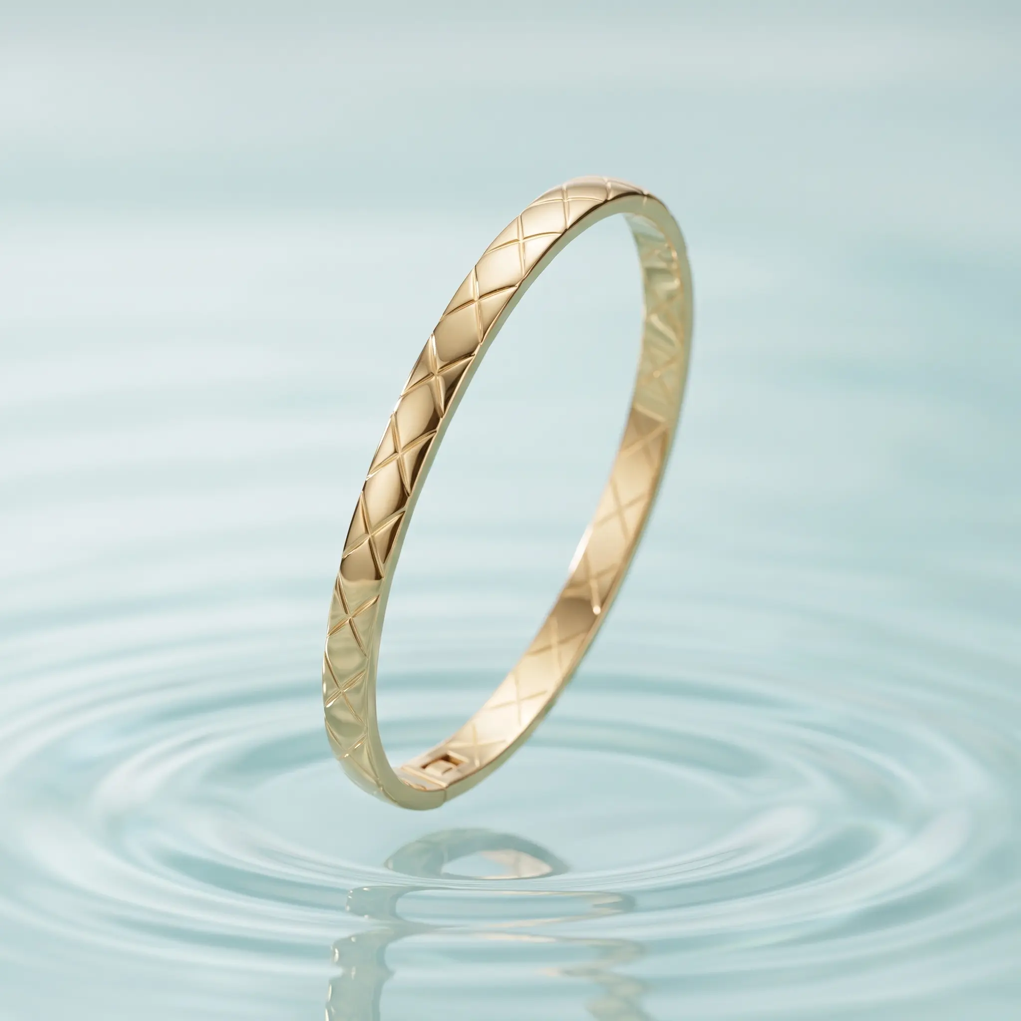 Women's RD Waterproof Quilted Bangle Bracelets - 14K Gold Plated Stainless Steel, Diamond Pattern, Plaid Interlock - Modern Daily Wear Fashion Jewelry Dupe for Summer Love & Friendship Gifting