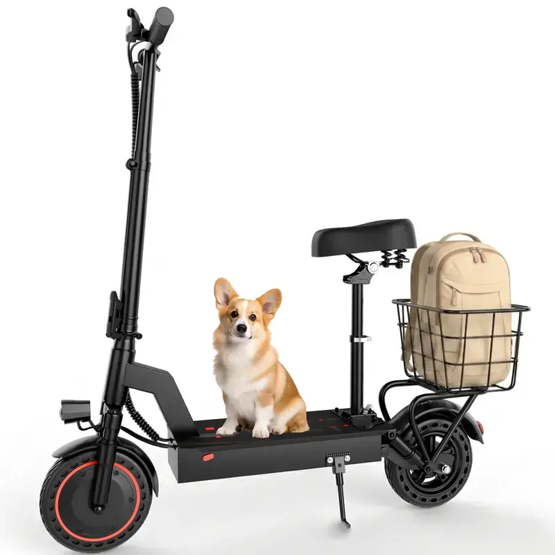 Adult Foldable Electric Scooter – 500W Motor, Front & Rear Dual Shock-Absorbing Tires, 22 mph Top Speed, 12–21 Mile Range, 265 lbs Capacity, with Seat, LED Headlight/Taillight & Basket (Sports & Outdoor Fitness Scooter)