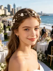 Bridal Floral Pearl Headband, Handmade Braided Hair Band, Wedding Bridesmaid Makeup Accessory, Elegant Bridal Hairstyle Decor