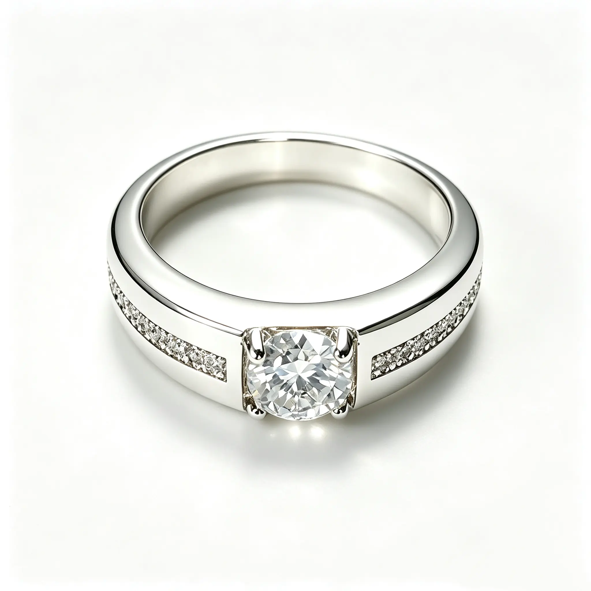 RN7010 0.8ct D Color Round Moissanite Men's Band Ring, RS6.0mm Silver Plated Pave Accent Wide Band Hypoallergenic Gentleman Fine Jewelry Gift