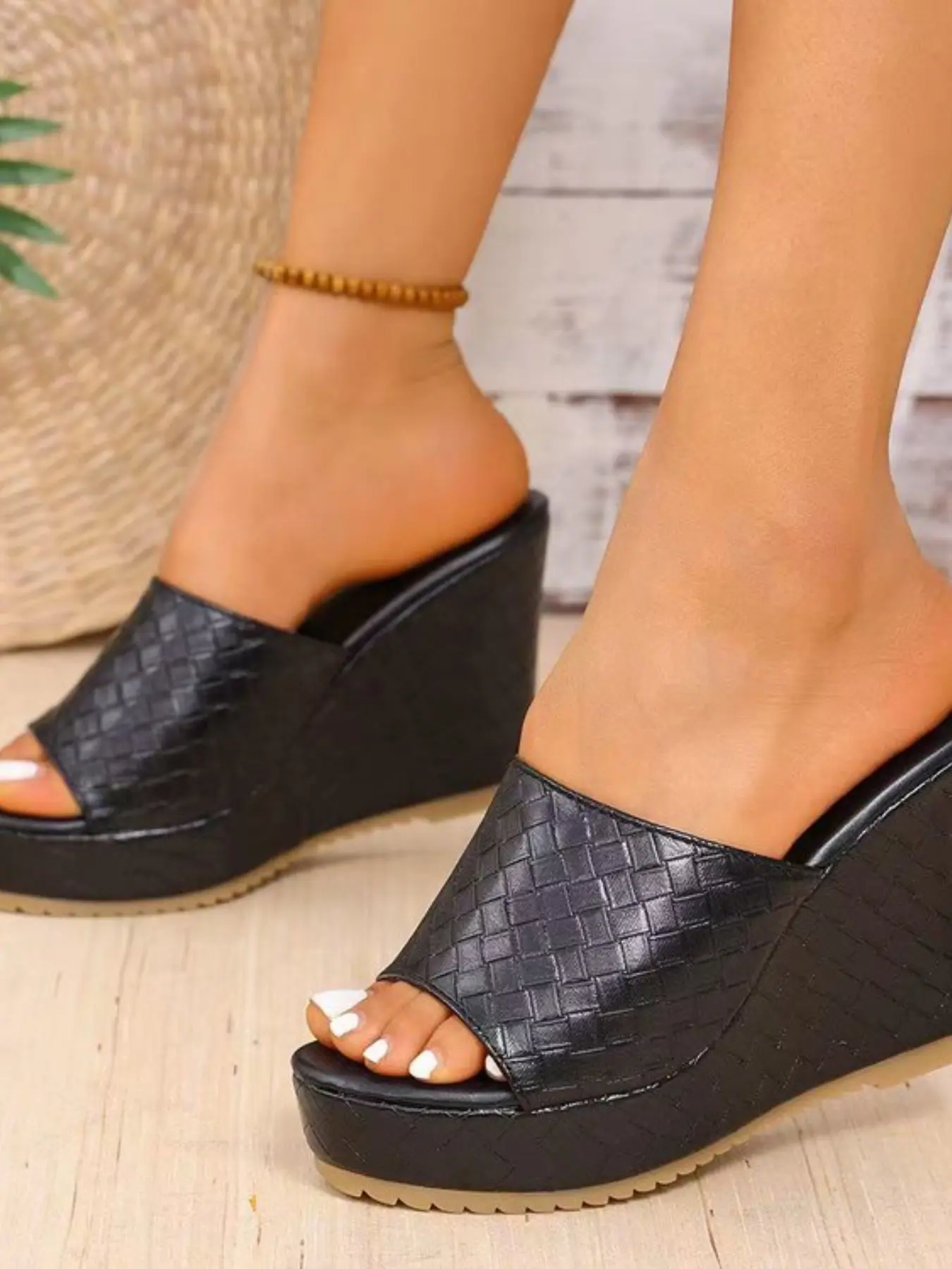 Women's Summer Fashion PU Leather Slip-On Shoes, Open Toe Sandals, Solid Pattern Design, Comfortable & Stylish Footwear for Daily Wear