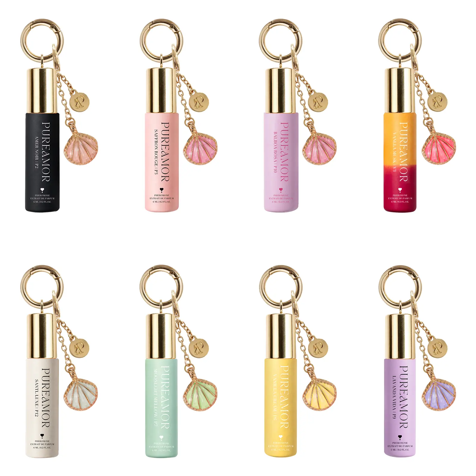 PureAmor Keychain Pheromone Perfume (6ml) - 8+ Hour Long Lasting, Designer Inspired Fragrance, Choose From 13 Scents: Floral, Woody & Sweet, Pocket Fragrance - The Luxe 8 Pack - California Clean Fragrance