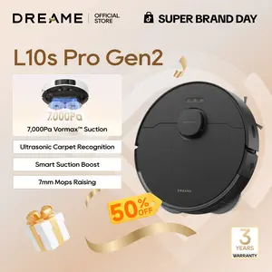 DREAME L10s Pro Gen 2 Robot Vacuum and Mop Combo, 7000Pa Suction, DuoScrub Mopping,7mm Auto Lifting Mop, Ultrasonic Carpet Detection, All-Rubber Roller Brush, Ideal for Pet Hair, Hard Floor and Carpet Cleaner Machine Dust Collector
