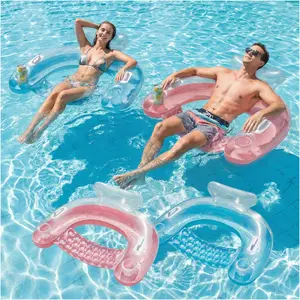 2 Pack Inflatable Pool Float Chairs for Adults, Floats with Cup Holders & Handles, Perfect for Summer Pool Parties, Lake & River Relaxation, Swimming & Sunbathing summervibes