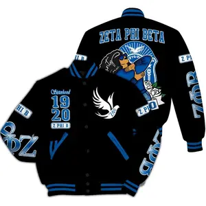 Zeta Phi Beta Varsity Jacket, Sisterhood Beta Girl Black Letterman Coat, 1920 ZΦΒ Sorority Greek Life Apparel, Premium Finer Womanhood Gift