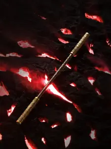 TONGSHIFU Golden Cudgel Wukong Mythical Monkey King Style Copper Staff Hand Engraved Dragon Pattern Mini Ruyi Jingu Bang Collectible Desk Art for Teens Adults Cool Gift for Gamers Decor Light 35cm High-Quality Copper Smooth Finish