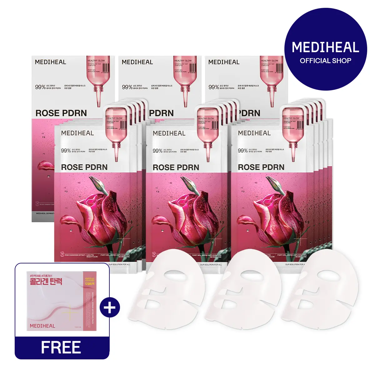 [Mediheal] 30-Day Pore Tightening & Glow Skin Recovery Mask Set | Rose PDRN Sheet Masks x30ea | Refined Pores, Hydration & Firm-Looking Skin | Korean Skincare