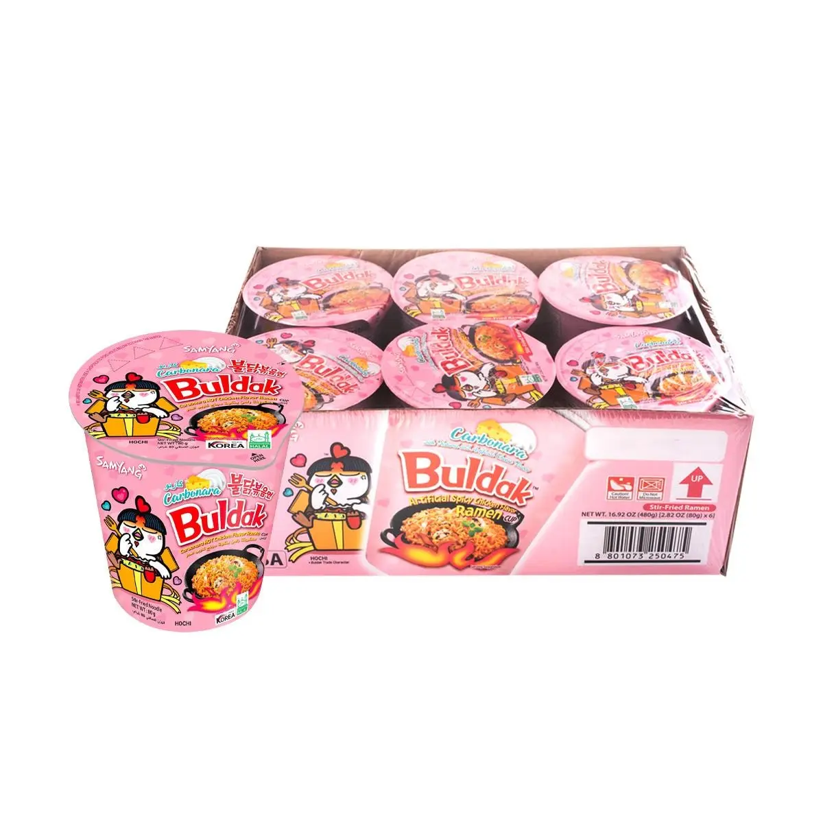 Samyang Buldak Creamy Cheese Ramen Noodles - 6 Cup Multipack, Korean Spicy Chicken Stir-Fried Noodles, 80g Each