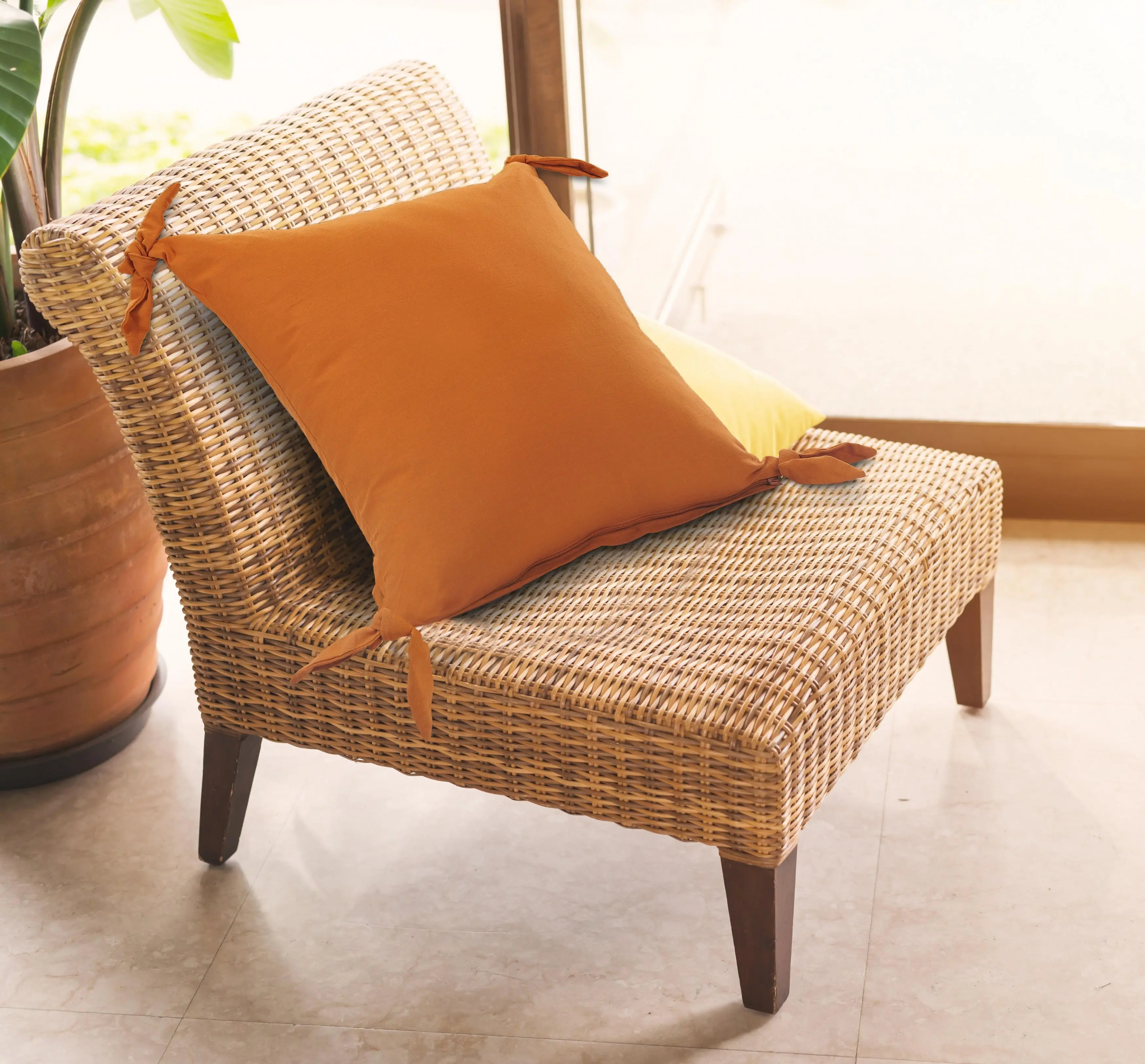 Corner Tied Reversible Throw Pillow – 20" x 20" or 16" x 24", Soft Cotton – Casual Contemporary Décor (Orange, Gray, Pink, Blue)