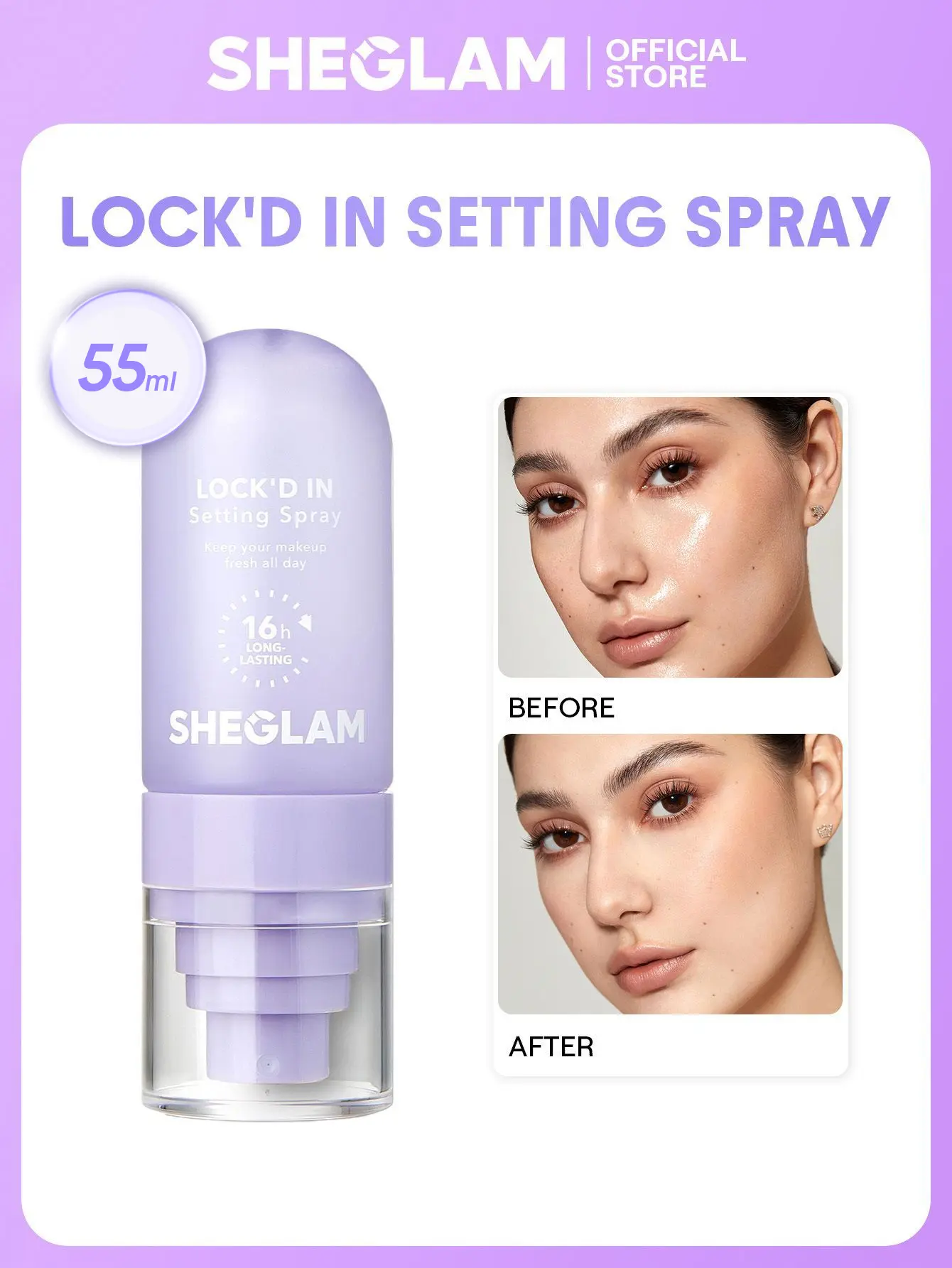 【FREE SHIPPING】SHEGLAM Lock'd In Setting Spray Long Lasting Makeup Fixing Spray Oil Control Waterproof Smudge Proof Lightweight Hydrating Fine Mist Face Setting Spray for All Skin Types Matte Finish