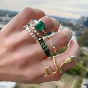Vintage Emerald Snake Ring Set – 6 Piece | Boho Statement Rings for Women