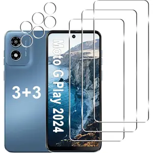 [3+3 Pack] Moto G Play 2024 Screen Protector + Camera Lens Protector, 9H Tempered Glass, Anti Scratch, Easy Installation, Bubble Free, HD Screen Protector for Motorola Moto G Play 2024