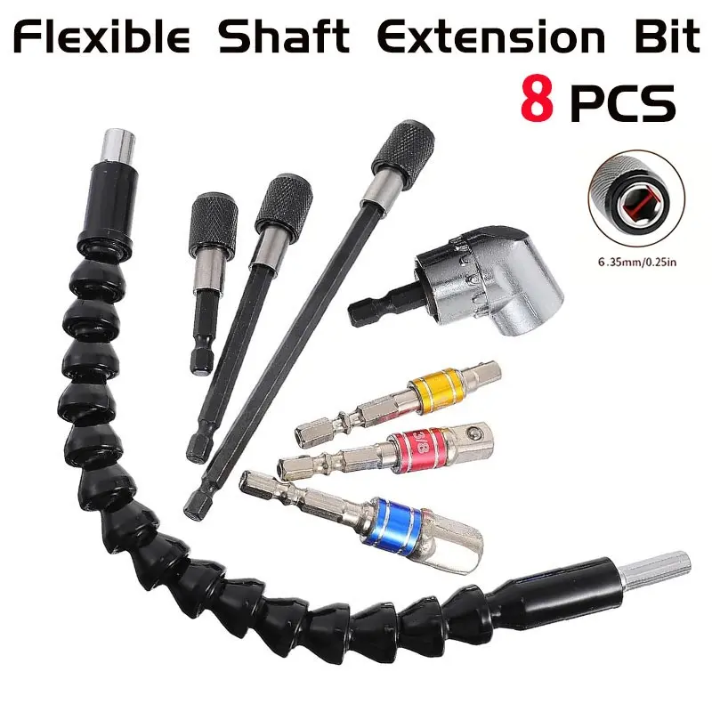 8pcs Flexible Drill Extension Set, Screwdriver Head Adapter Kit for Narrow Spaces, Ideal for Furniture, Appliances, Computers, Vehicles