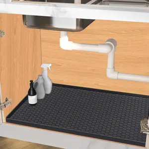 Under Sink Mat 37 x 22 for Kitchen ,  Under Kitchen Bathroom Sink Liner Mat, Easy to Clean Cabinet Mat Organizers and Storage, Black