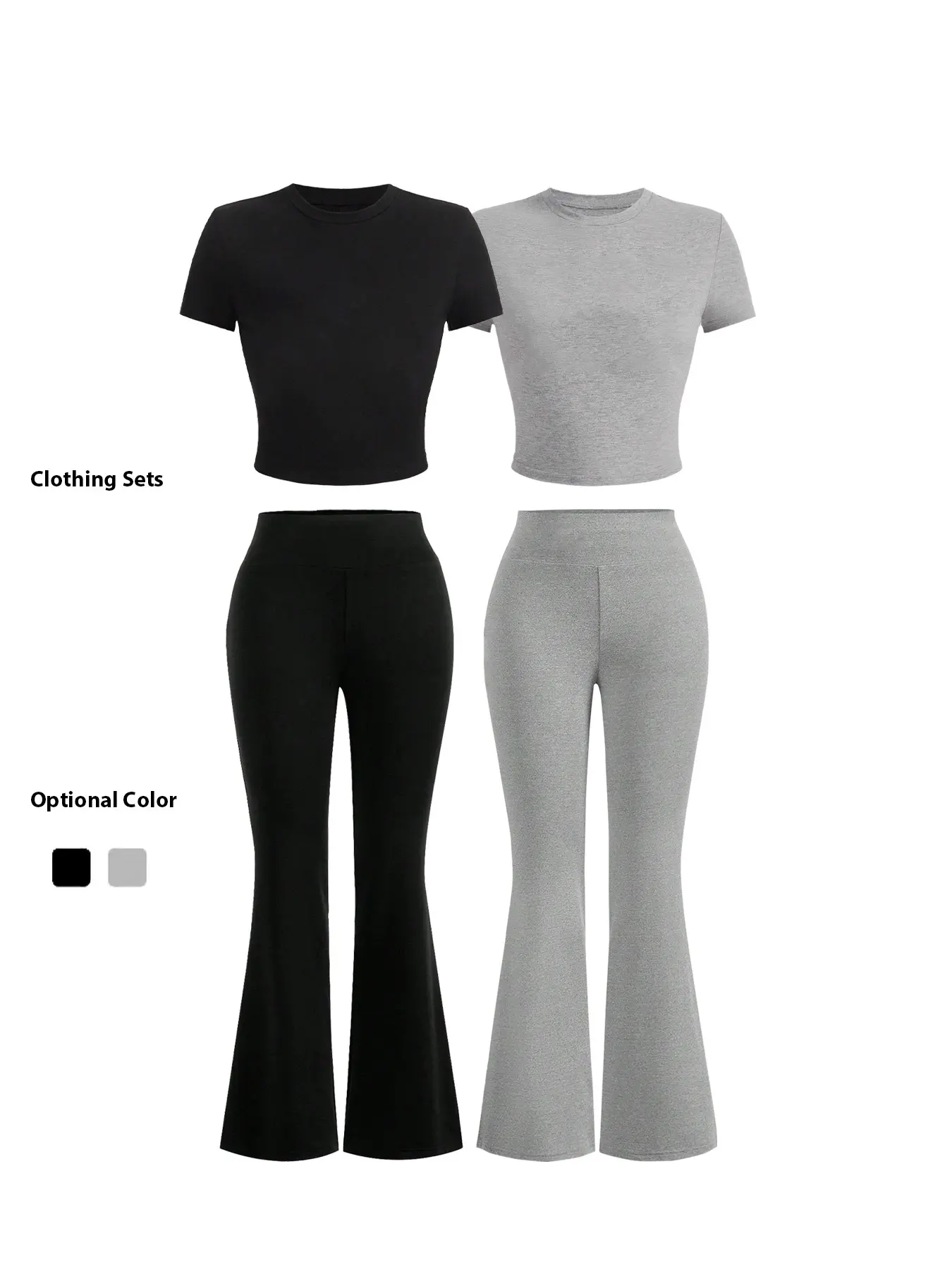 Y2K Summer New Round Neck Short Sleeve Tight Waist Solid Color Casual Short T-Shirt Set, High Waist Butt Lifting Pants, Fashionable for Spring/summer