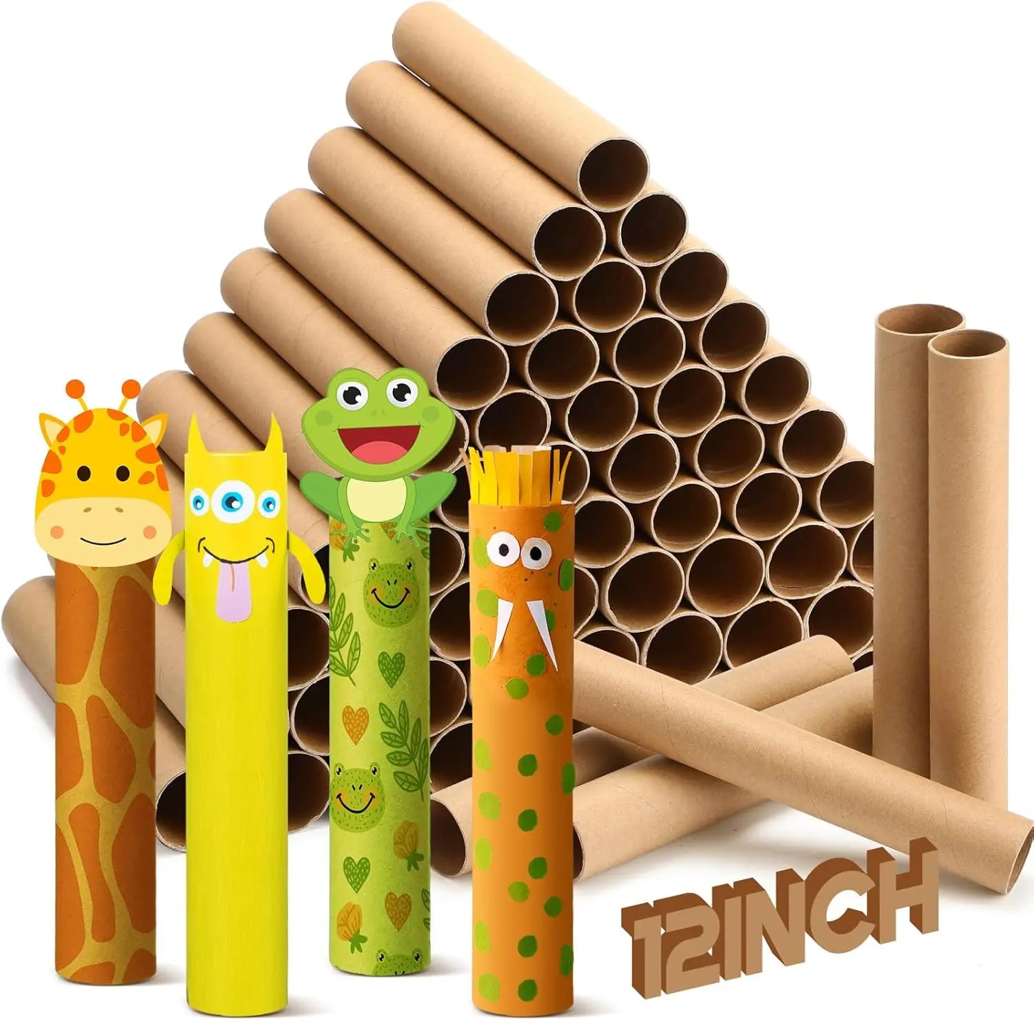 60 Pcs Cardboard Tubes for Craft 2 Size Empty Paper Towel Rolls Cardboard Toilet Paper Tubes Bulk for DIY Projects(Cowhide,1.4 x 12 Inch, 1.6 x 12 Inch)