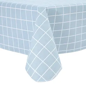 Elegant Sky Blue Checkered Tablecloth 52x70 - Waterproof & Wrinkle-Resistant for Effortless Setup