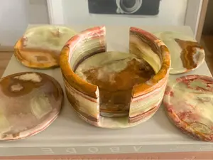 Hand-crafted Onyx Coasters, Set of 6 (4" Natural Stone Coasters, Marble Coasters, Onyx Crystal Coasters, Green Coasters, Pink Coasters)