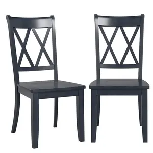Rustic Wood Dining Chairs, 2-Piece Antique Denim Finish Double X-Back Indoor Side Chairs