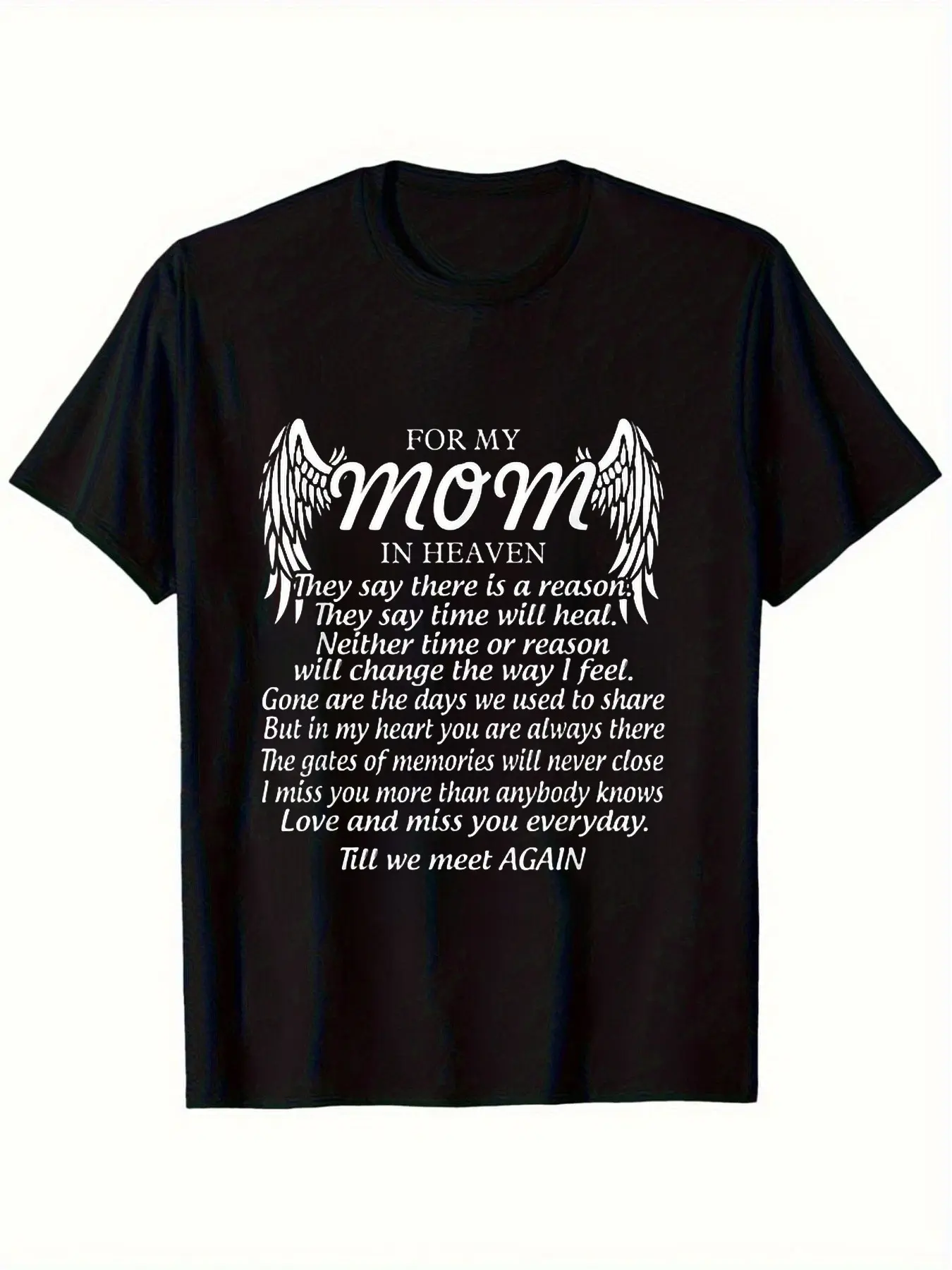 For My Mom in Heaven Memorial T Shirt with Wings A  unisex soft cotton short sleeve t shirt, vintage graphic casual tee for men women teens, perfect birthday holiday gift for camping travel gym daily street  wear