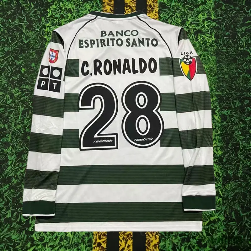 Portuguese Super League 01-03 Sporting Lisbon retro jersey home No. 28 long and short sleeves Sporting CP football jersey