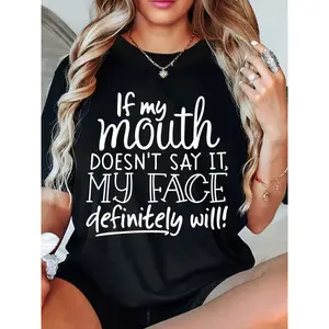 [Bold Statement Shirt] Women's Black T-Shirt with Bold White Letter Print