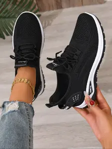 Women's Breathable Casual Sneakers, Lightweight Comfort Travel Running Shoes, Low Top Big Size Lace-Up Sports Shoes