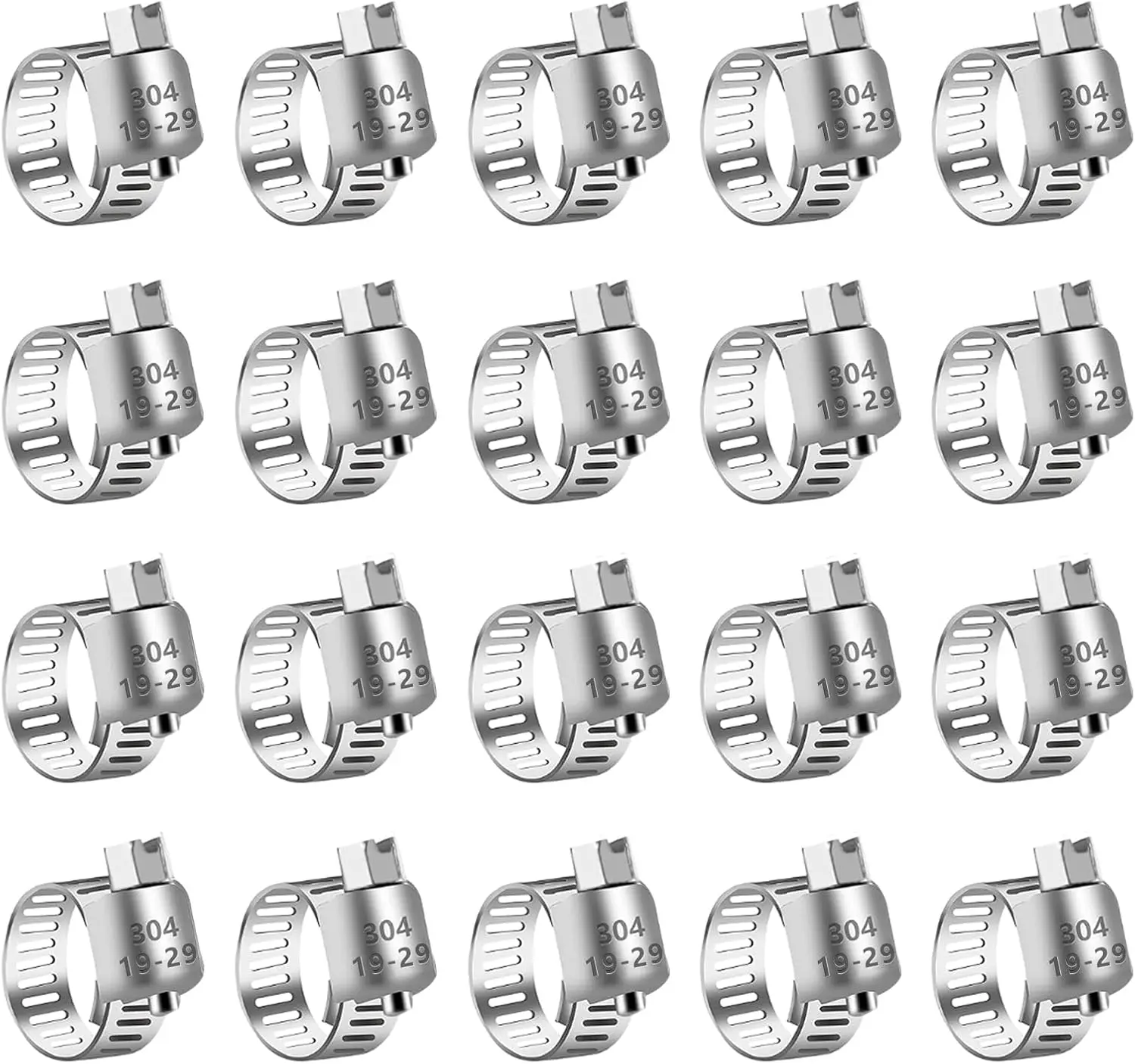 20 Pack 3/4'' - 1-1/8'' (19-29mm) Stainless Steel Hose Clamp Adjustable Worm Gear Hose Clamp,Adjustable Worm Gear Pipe Fuel Line Hose Clamps Heavy Duty for Plumbing
