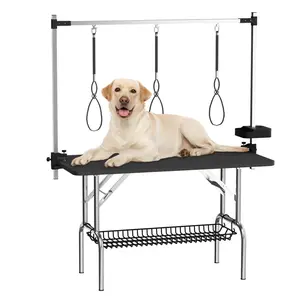 Aobtkel®47'' Large Dog Grooming Table Stainless Steel Foldable Grooming Table for Dogs at Home Adjustable Height Arms Pet Station with Nooses, Mesh Tray, Tool Organizer   WL#Summervibes