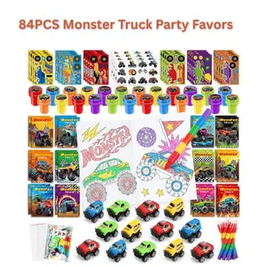 Christmas Gift   84PCS Monster Truck Party Favors – Coloring Books, Crayons & Stickers Set for Kids, Monster Car Birthday Goodie Bag Stuffers, Classroom Rewards, Piñata Supplies, Perfect for Gift Giving