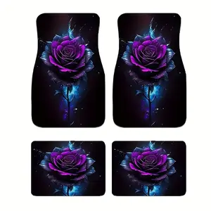 Rose Pattern Car Floor Mats Set of 4, Polyester Polyurethane Fiber, Non-Slip All-Season Vehicle Mats, Ideal Christmas Gift for Men and Women