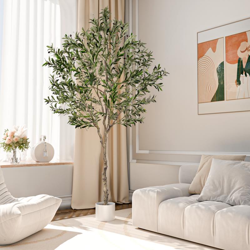 Fluffy 6/7/8ft Artificial Olive Tree, Fake Potted Olive Tree with Branches, Leaves and Fruits, Fake Plant, Indoor Decoration Decorative