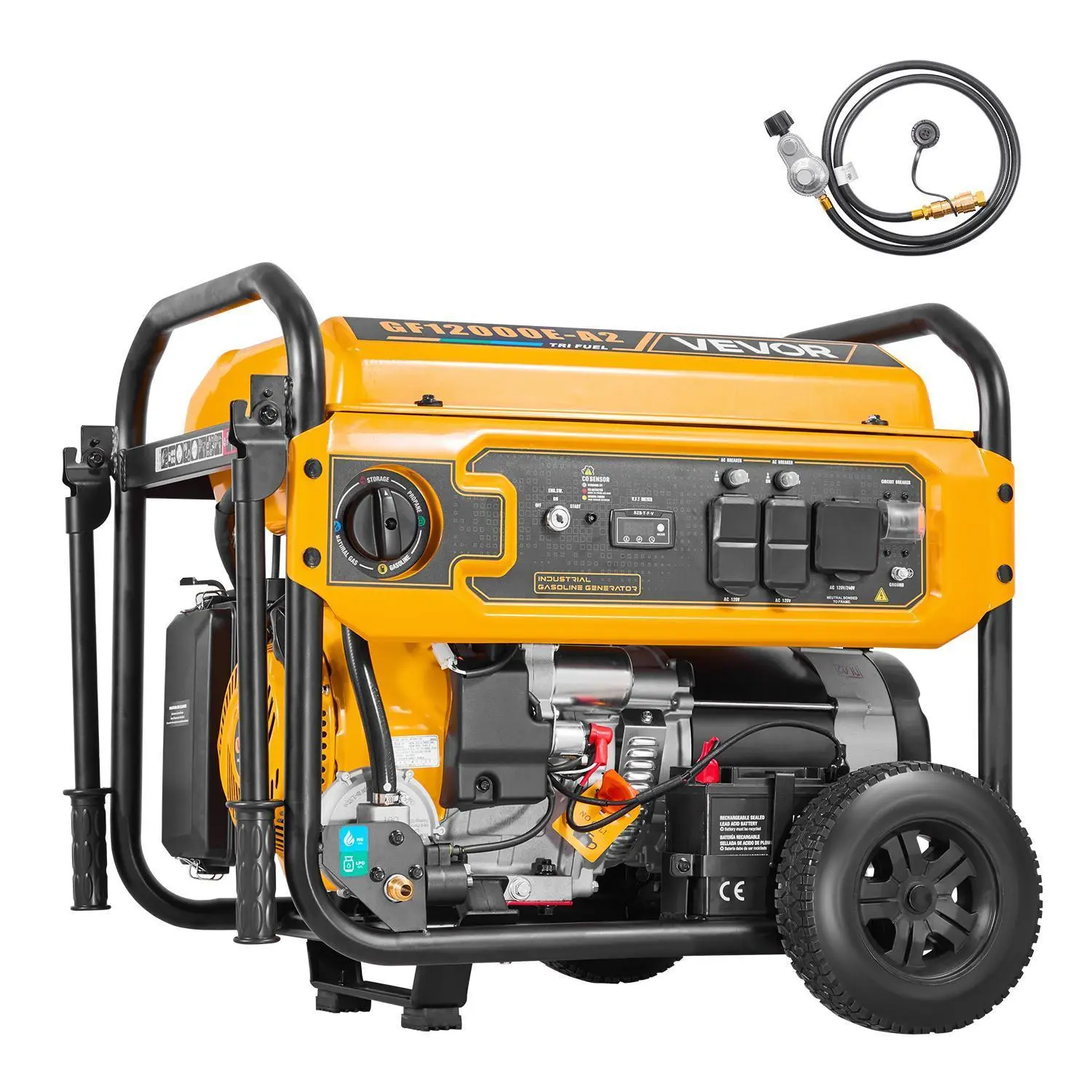 VEVOR Tri-Fuel Portable Generator - 13500W Gasoline, 12000W LPG, 11000W Natural Gas Peak Wattage, 9000W Gasoline, 8100W LPG/Natural Gas Running Wattage, Electric Start for Home Backup Power, Outdoor Camping, Construction