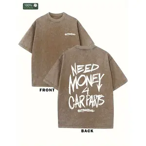 1pc, 230G Double-Sided Washable Cotton T-Shirt with "NEED MONEY for CARS" Print, Retro Streetwear Style, Regular Fit, All-Season Comfort, Machine Washable, Perfect for Car Enthusiasts and Casual Wear, Car Shirts
