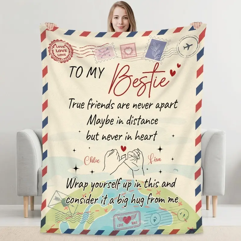 Personalized Bestie Throw Blanket - Custom Friendship Gift for Best Friend, Sister Bestie (Textiles & Soft Furnishings Bedding Linens)