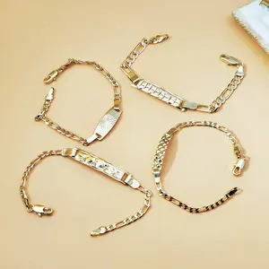 6 Inch Childrens Gold Plated Figaro Chain Bracelet Carved Sunburst ID Bar Toddler Jewelry Hope Keepsake Protection Amulet Birthday Present