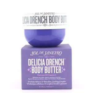 Sol de Janeiro Delicia Drench Body Butter 8.4oz - Nourishing Vanilla Plum & Sandalwood Scented Vegan Moisturizer with Brazilian Soothing Complex
