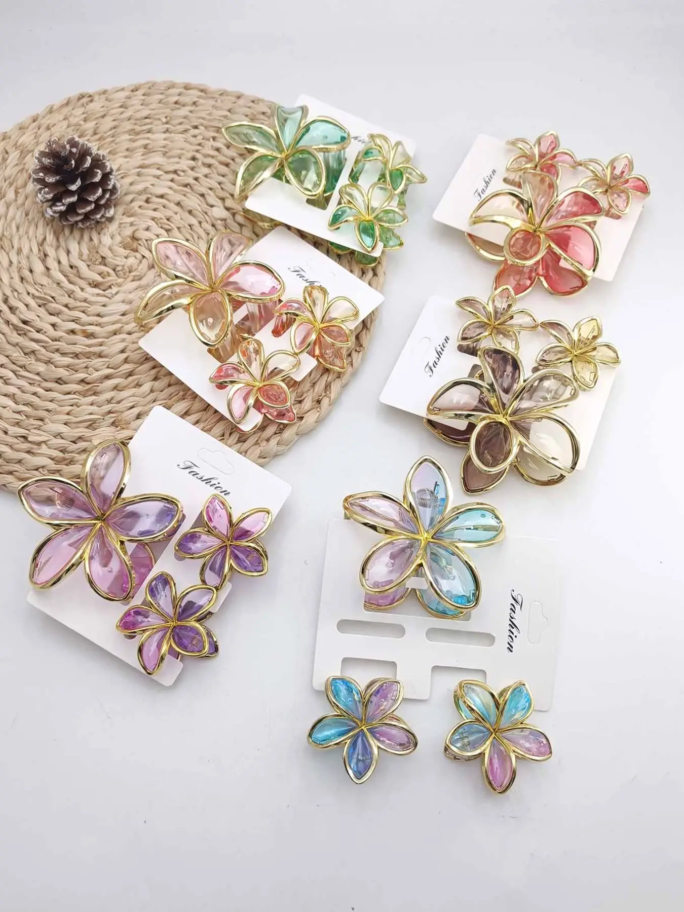 3-Pack Eggshell Hair Clips Set, Multicolor Floral Design, Versatile Accessory for Women & Girls, Daily Wear & Special Occasions, Flower Hair Clips